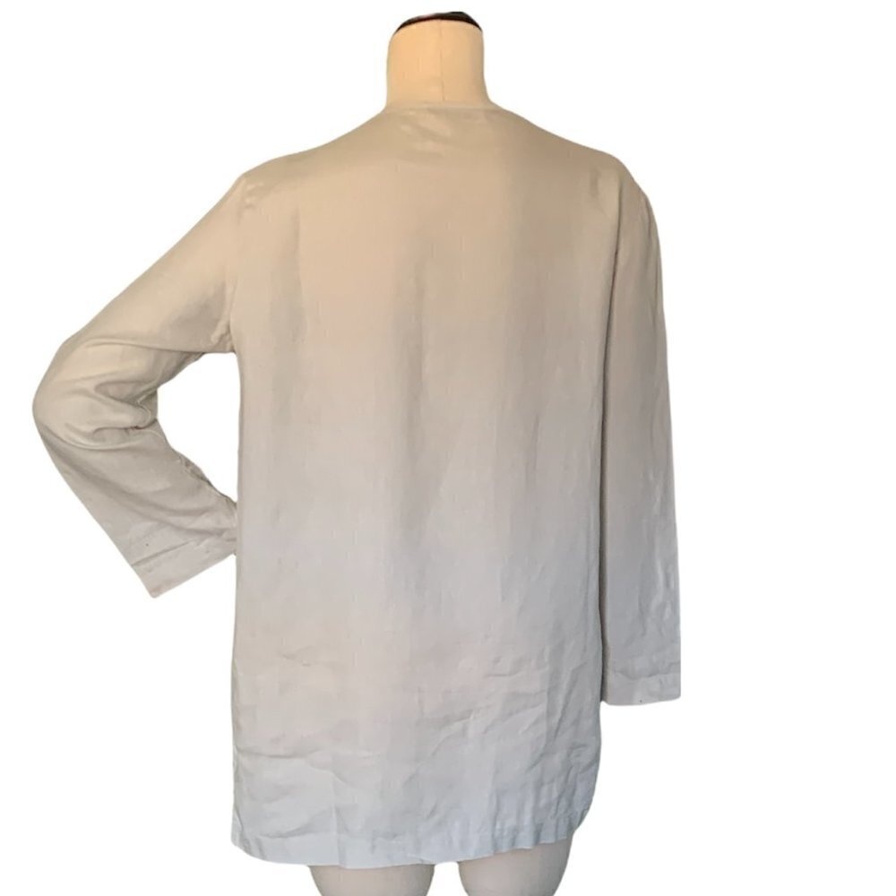 Ellen Tracy Company Linen Blouse Lace Up Neck Pockets Sz M Sandstone Beige #187k - Picture 7 of 10